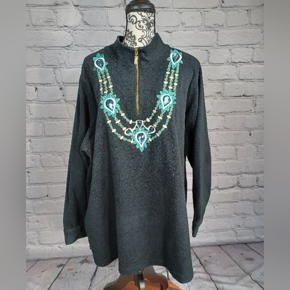 Bob Mackie women's stretch knit 1/2 zip fleece top size 3x wearable art b3